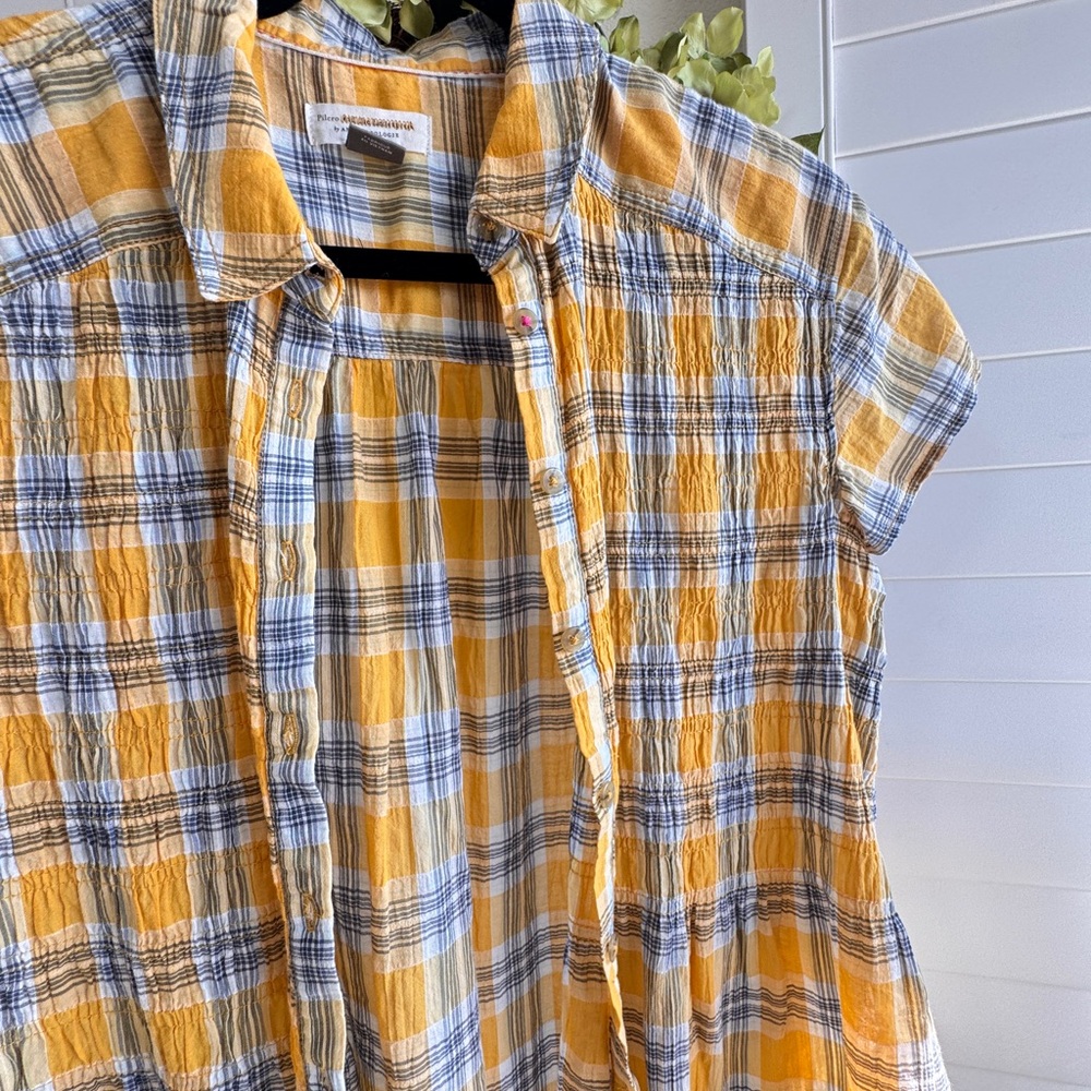 Anthropologie Yellow and Blue Plaid Top - Picture 2 of 6